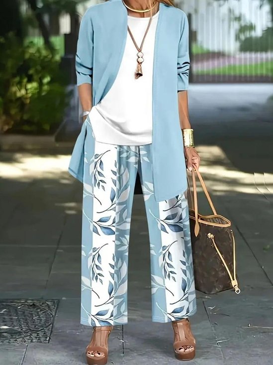 Casual Loose Spring And Autumn Printed Jacket Cardigan Vest Trousers Three-Piece Set