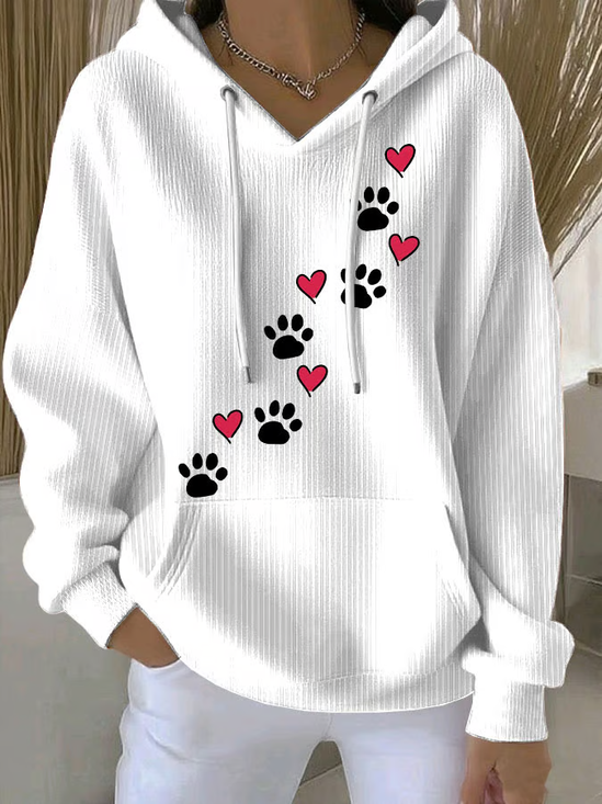 Women's Retro Animal Dog Paw Print Casual Hoodie