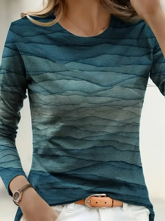 Women's Long Sleeve T-shirt Spring/Fall Deep Green Abstract Printing Jersey Crew Neck Daily Going Out Casual Top