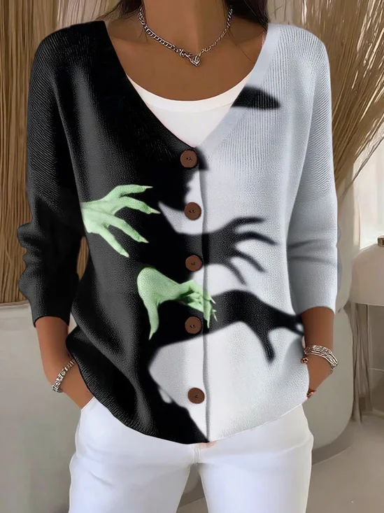 Loose Simple Halloween V Neck Cardigan