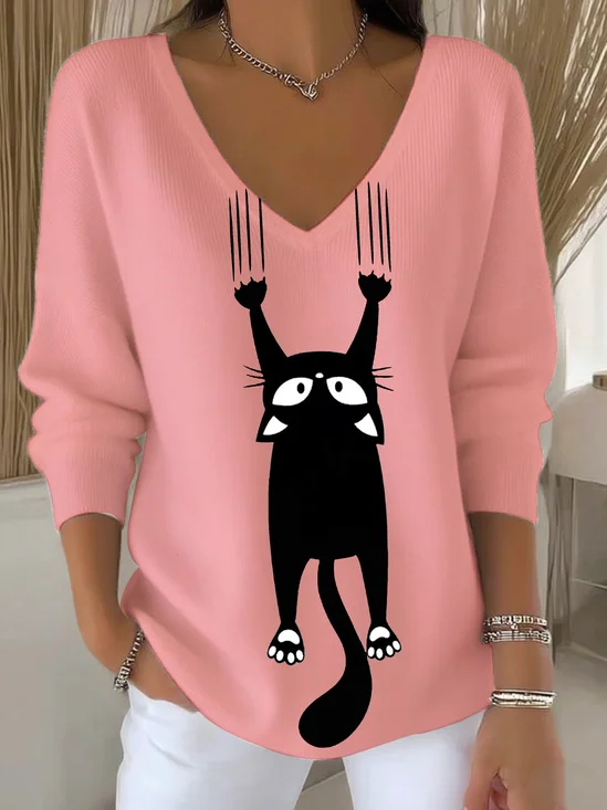 Women's Autumn Cat Print Casual Top