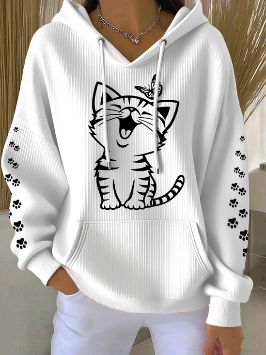 Women'S Cute Cat Print Casual Hoodie Sweatshirt