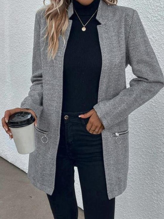 Women's Autumn And Winter Slim-Fit Jacket Mid-Length Herringbone Twill Trench Coat