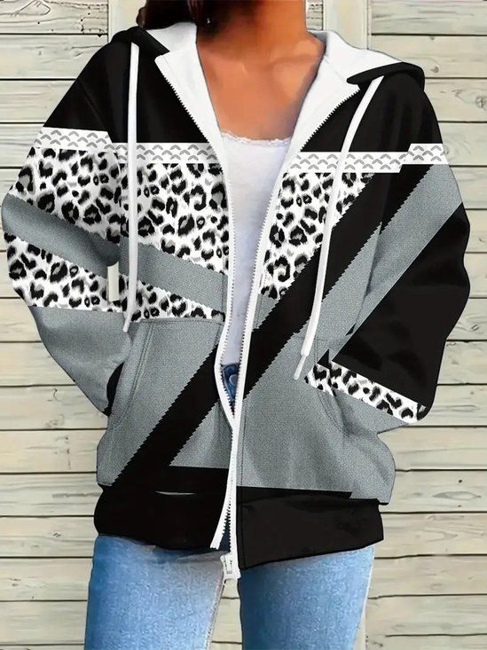Casual Hoodie Geometric Loose Jacket