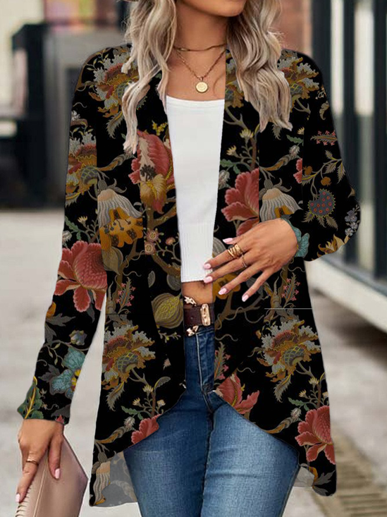 Women's Floral Print Casual Long Sleeve Cardigan