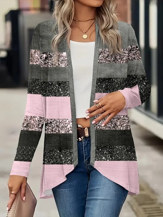 Women's Elegant Lightweight Cardigan Striped Print Long Sleeve Jacket