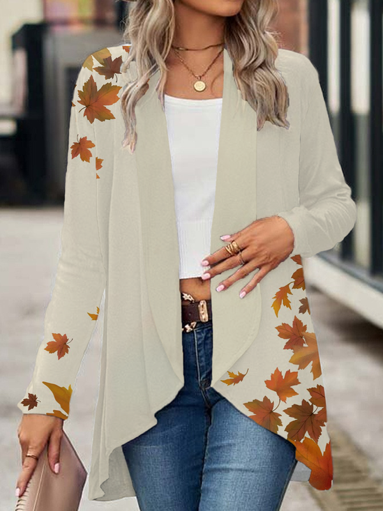 Women's Maple Leaf Print Casual Long Sleeve Cardigan