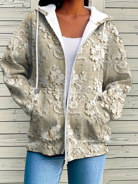 Casual Hoodie Loose Floral Jacket
