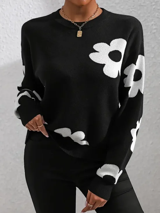 Crew Neck Casual Printing Sweater