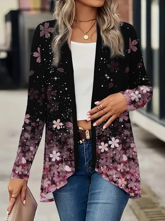 Women's Elegant Lightweight Cardigan Gradient Pattern Print Long Sleeve Jacket