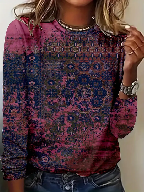Women's Long Sleeve T-shirt Spring/Fall Purple Abstract Printing Jersey Crew Neck Daily Going Out Casual Top