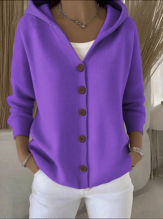 Women Casual Plain Hoodie Long Sleeve Cardigan
