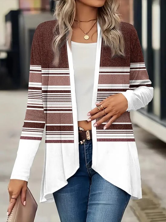 Women's Elegant Lightweight Cardigan Striped Print Long Sleeve Jacket