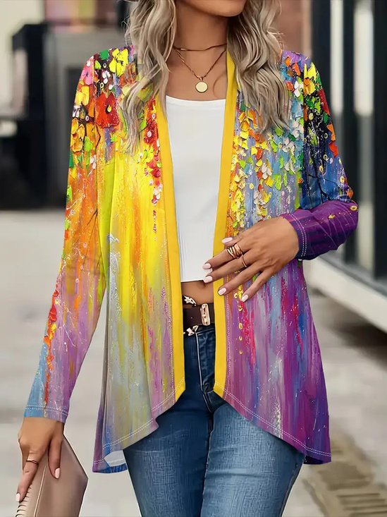 Women's Elegant Lightweight Cardigan Gradient Pattern Vintage Print Long Sleeve Jacket