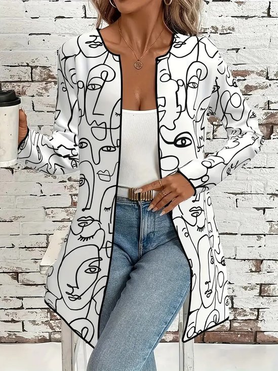 Crew Neck Loose Random Print Simple Jacket