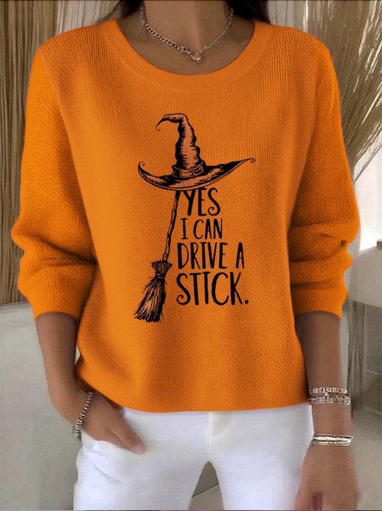 Text Letters Regular Fit Casual Crew Neck Sweater