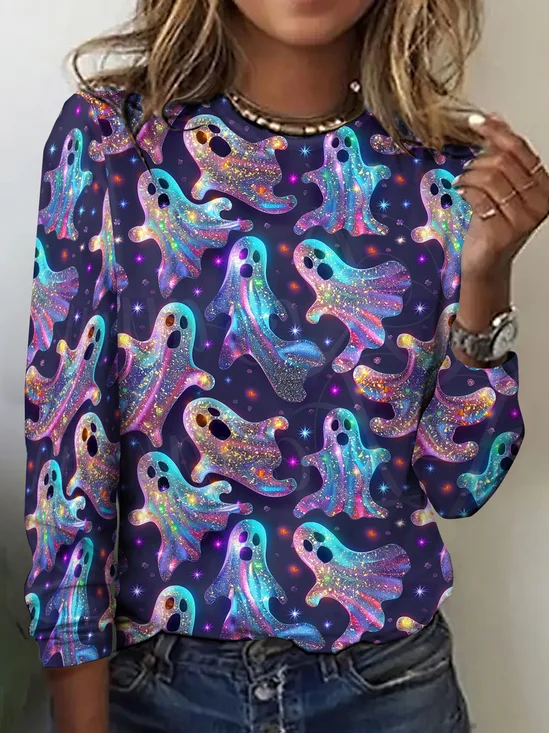 Halloween Casual Cotton Crew Neck T-Shirt