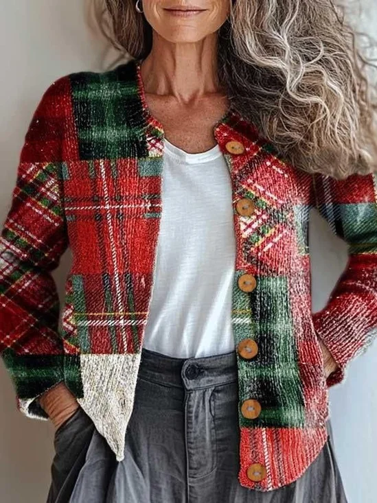 Knitted Peasant Crew Neck Cardigan