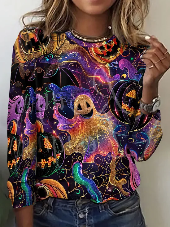 Cotton Casual Crew Neck Halloween T-Shirt