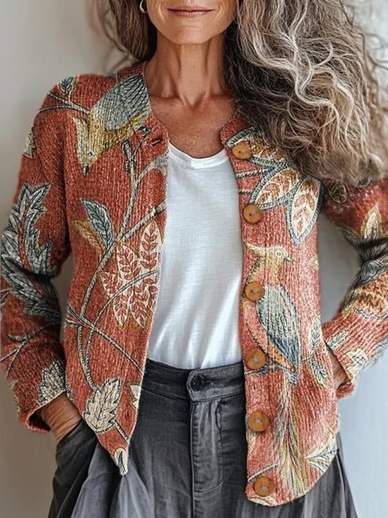 Peasant Loose Crew Neck Knitted Cardigan