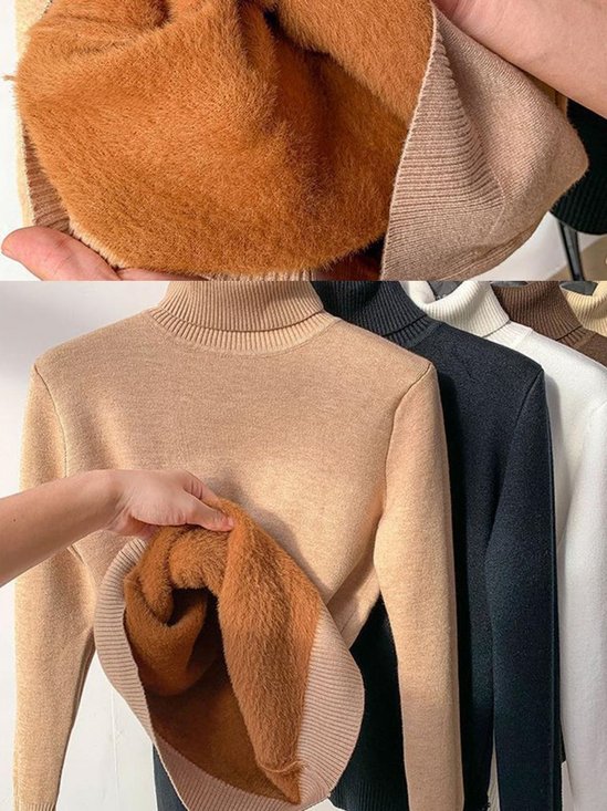Women's Long Sleeve T-shirt Spring/Fall Khaki Plain Turtleneck Daily Going Out Vintage Top