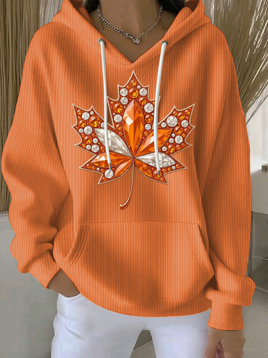 Women's Fall Maple Leaf Long Sleeve Hooded Sweatshirt