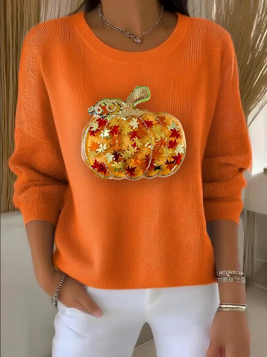 Maple Leaf Crew Neck Simple Sweater