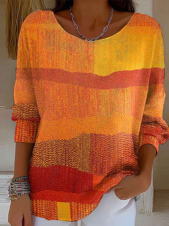 Regular Fit Casual Abstract Printing Sweater