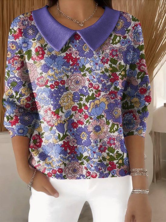 Shawl Collar Casual Floral Imitation Cashmere Sweater