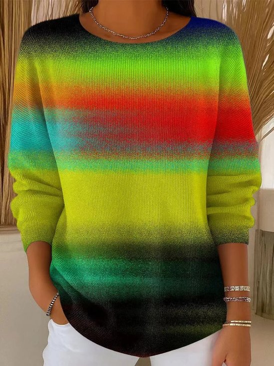 Casual Gradient Pattern Imitation Cashmere Loose Sweater