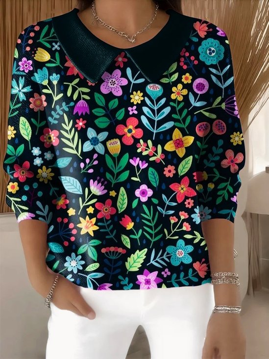 Floral Loose Vintage Shawl Collar Sweater