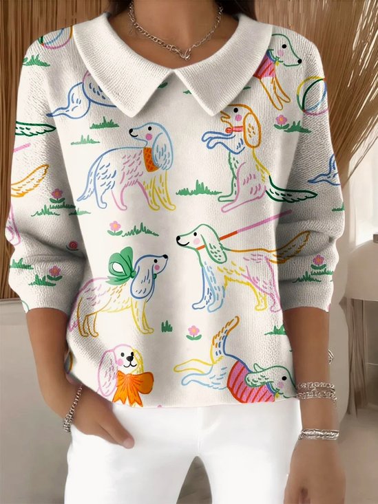 Vintage Shawl Collar Dog Loose Sweater