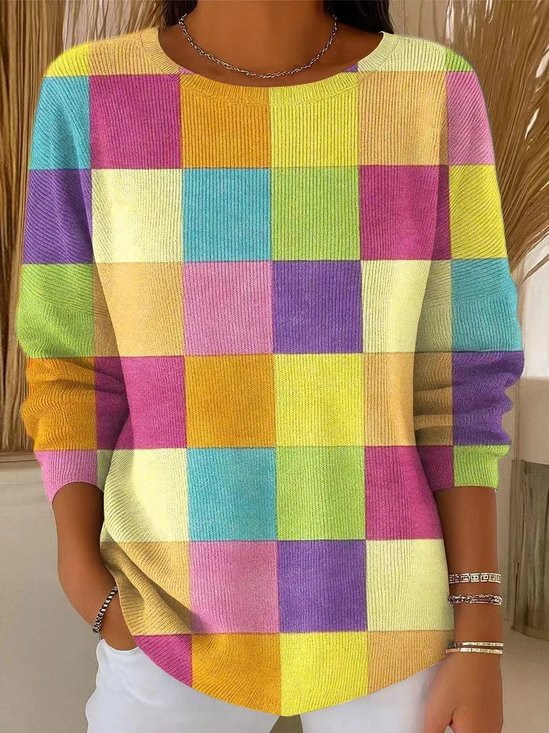 Gradient Pattern Casual Imitation Cashmere Crew Neck Sweater