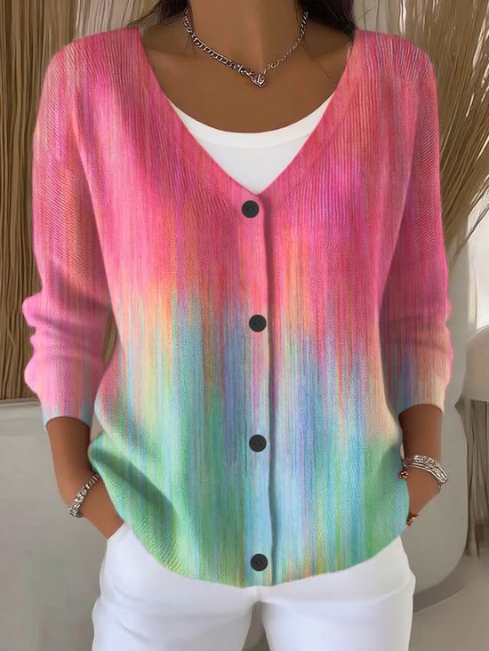 Women's Abstract Print Casual V-Neck Button Long Sleeve Cardigan