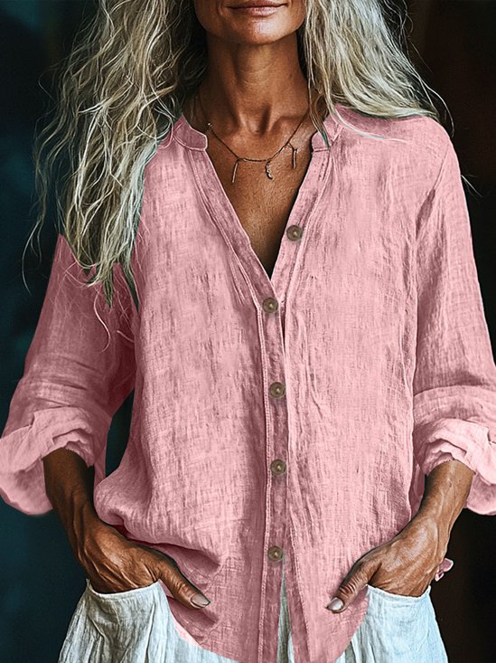 Casual Plain V Neck Shirt