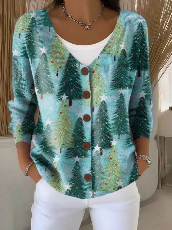 Christmas Peasant Crew Neck Loose Cardigan