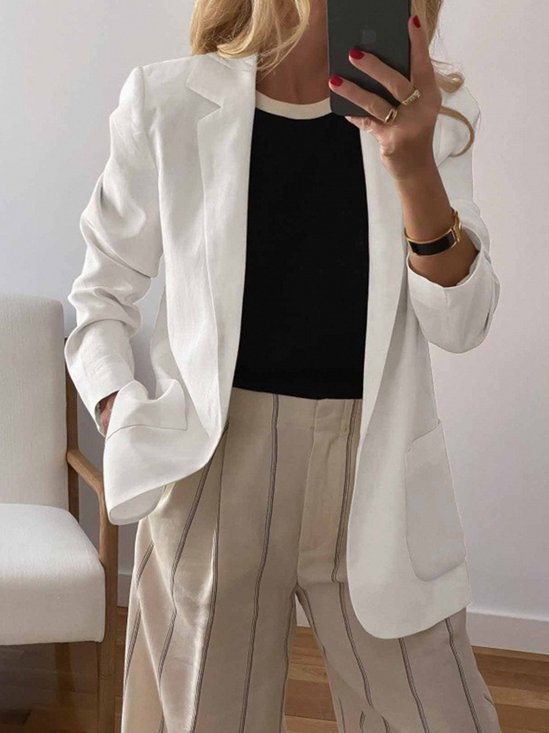 Casual Regular Sleeve Plain Lapel Collar Blazer