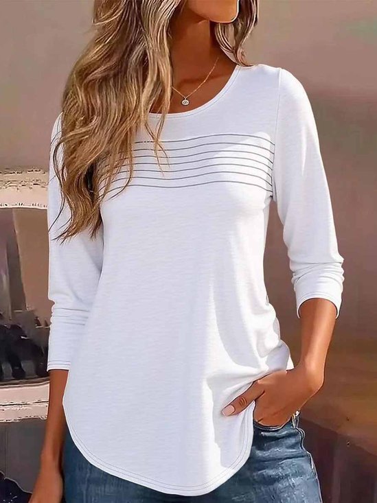Casual Plain Crew Neck Regular Sleeve T-shirt