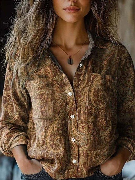 Paisley Shawl Collar Loose Casual Shirt
