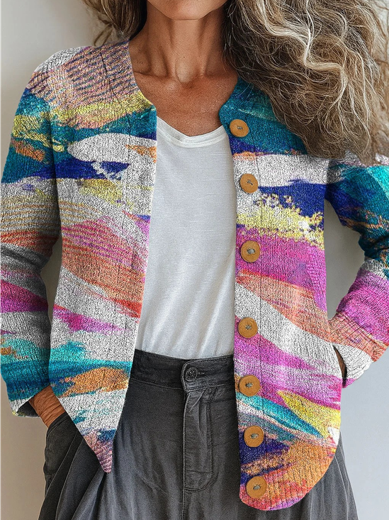 Ethnic Gradient Pattern Knitted Cardigan