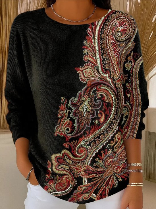 Paisley Crew Neck Loose Vintage Sweater