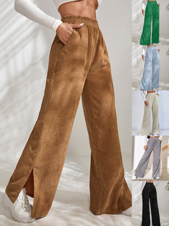 Women's  Elastic Waist H-Line Wide Leg Pants Daily Going Out Pants Deep Brown Casual Split Joint Plain Spring/Fall Pants