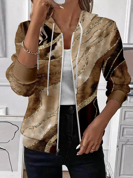 Women's Abstract Print Casual Hooded Sweatshirt Jacket