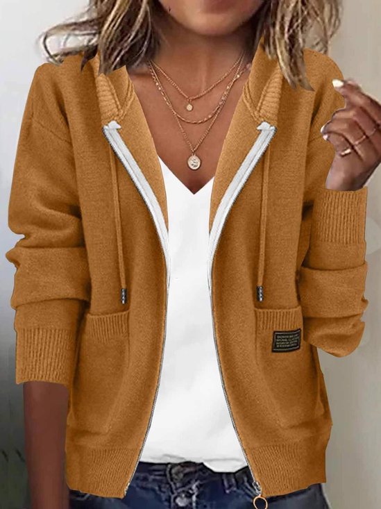 Women's Autumn and Winter Hooded Sweater Jacket Long Sleeve Casual Cashmere Zipper Sweater
