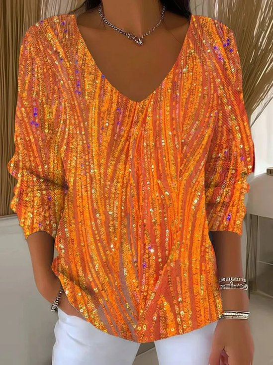 Gradient Pattern Loose Casual V Neck T-Shirt