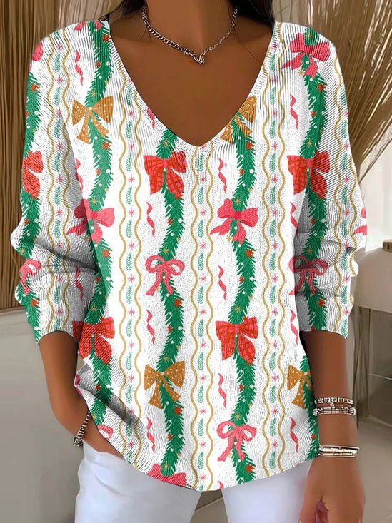Christmas V Neck Casual Loose T-Shirt