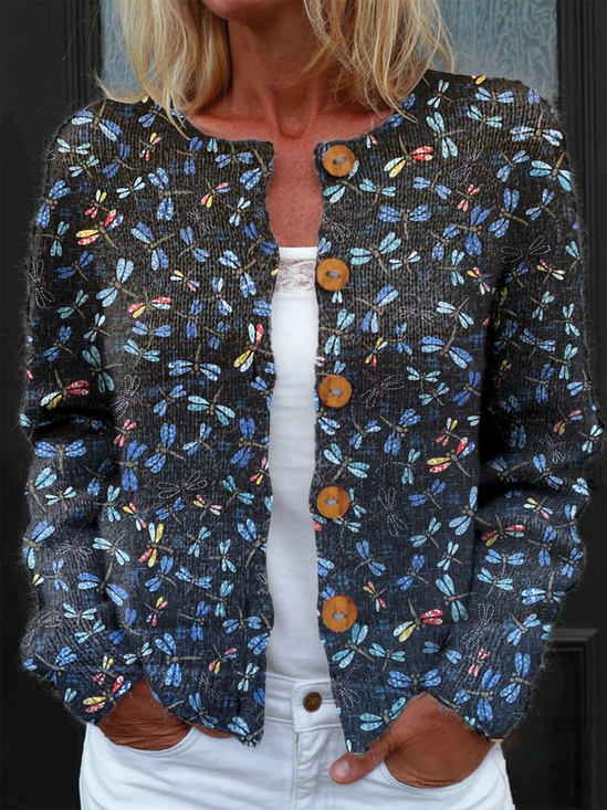 Loose Knitted Casual Crew Neck Cardigan