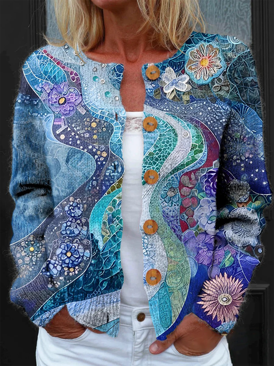 Peasant Gradient Pattern Loose Cardigan