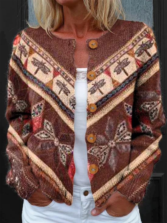 Loose Knitted Crew Neck Vintage Cardigan