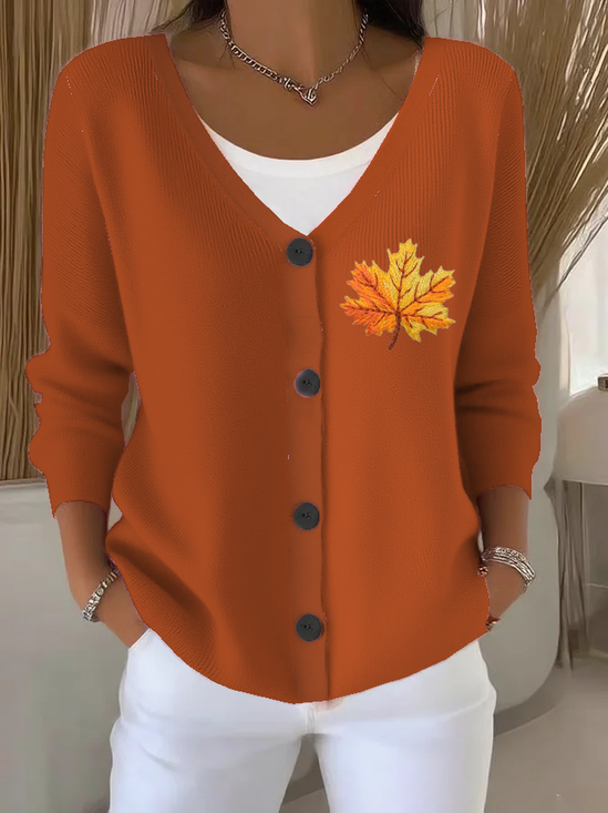 Women's Maple Leaf Fall Casual Long Sleeve Button Cardigan
